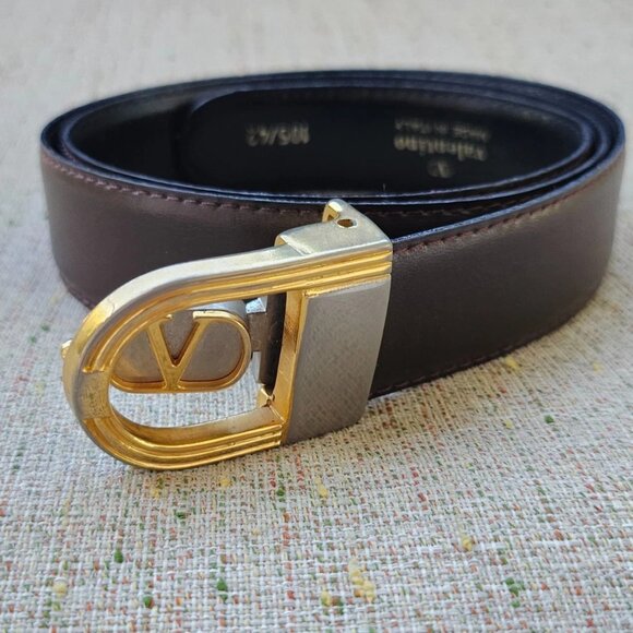 Vintage Valentino Belt Dark Brown Genuine Leather Unisex Waistband Made in Italy main image 11